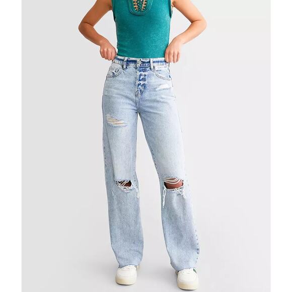 Hidden Logan High Waisted Knee Distressed Denim Dad Jeans Blue Women's Size 25 - Picture 1 of 6
